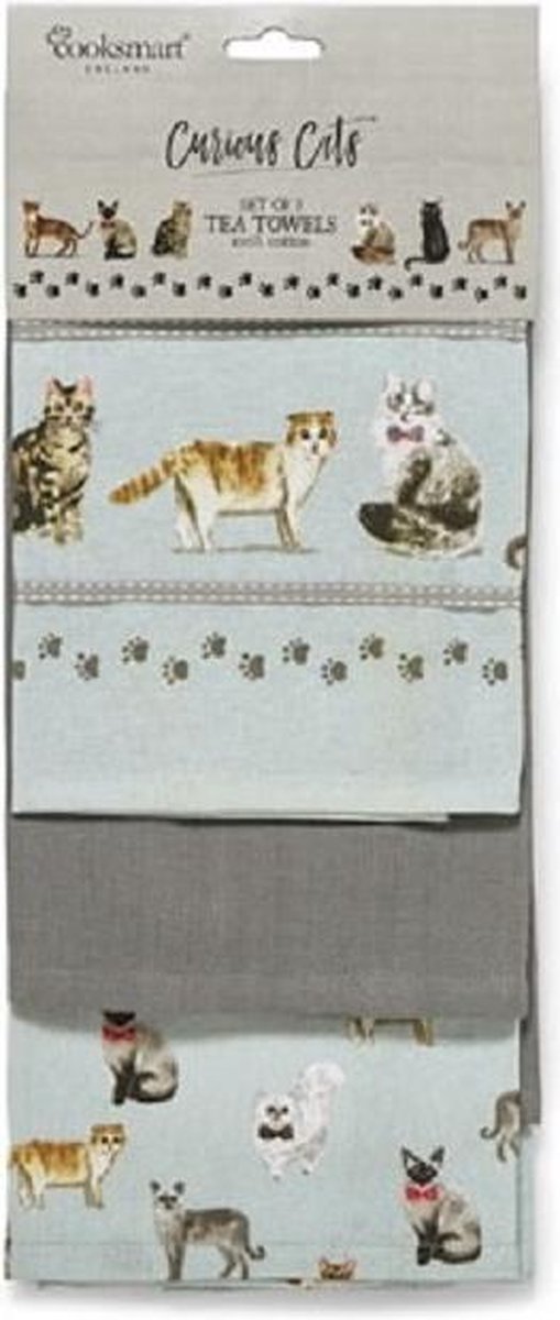 Cooksmart Theedoek (Per 3st.) Curious Cats