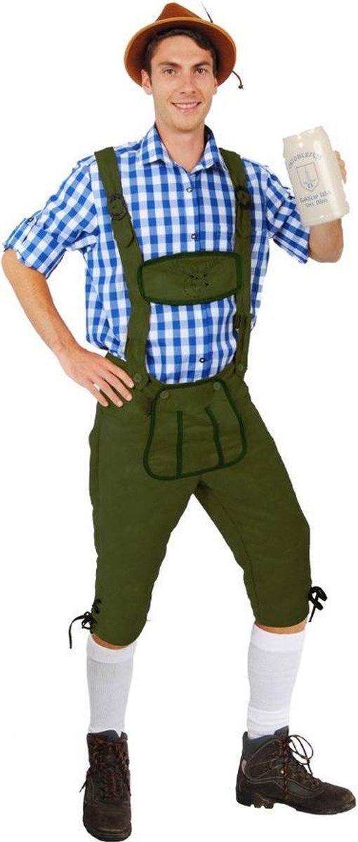 Lange lederhosen donkergroen suedine - maat 50-52 M-L - Oktoberfest imitatie suede driekwarts Tiroler groen heren broek alcantara Tirol lederhose bierfeest