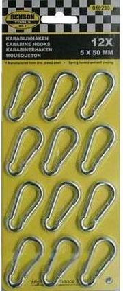 Karabijnhaak - Karabiner - Musketon - 12 Stuks - 5 x 50mm