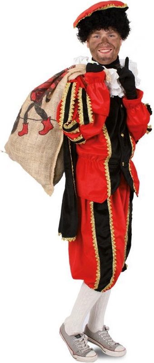 Luxe Piet pak rood - maat M-L + GRATIS PROFESSIONELE SCHMINK - kostuum voor buiten - pietenpak zwart goud Sinterklaas festival