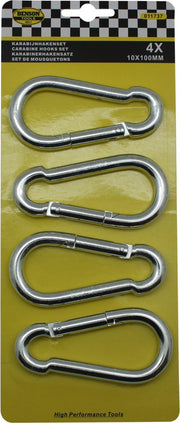 Karabijnhaak - Karabijn - Karabijnhaken - Musketon - Musketonhaak - Musketonhaken - 10x100 mm - 4 Stuks