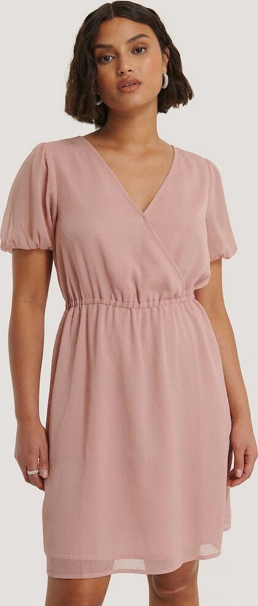NA-KD Dobby LS Overlap Mini Vrouwen Jurk - Dark Dusty Pink - Maat EU 36
