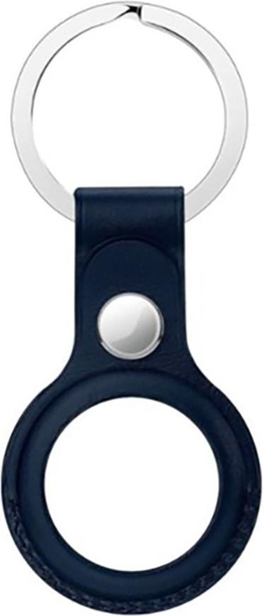 Geschikt voor Apple AirTag Sleutelhanger - PU Leer AirTag Hoesje AirTag Hoesje - AirTag Apple Case - 1 stuk - Donker Blauw