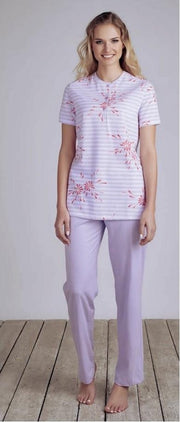 Cybéle Dames Pyjama - Korte Mouw Gestreept/Gebloemd Maat 46