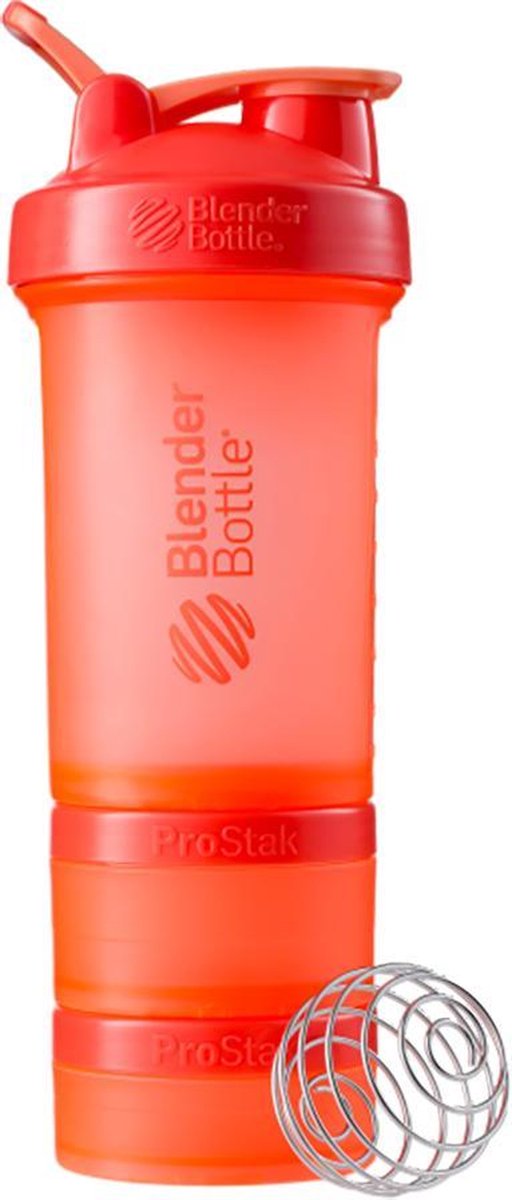 BlenderBottle ProStak - Eiwitshaker | Bidon | Shakebeker - 650 ml  - Full Color Coral | Koraal Rood
