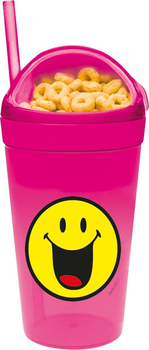 Zak!Designs Smiley 2.0 Snack & Drinkbeker - Polypropyleen - 300 ml - Happy - Roze