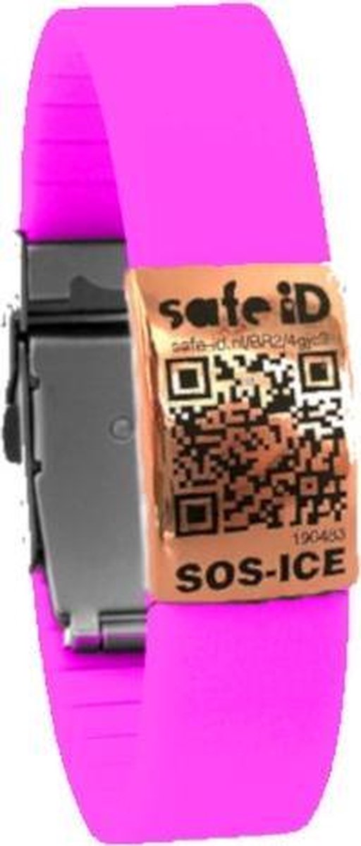 Safe-id Sos-armband Fluo Qr-code 22 Cm Siliconen Roze/rosé