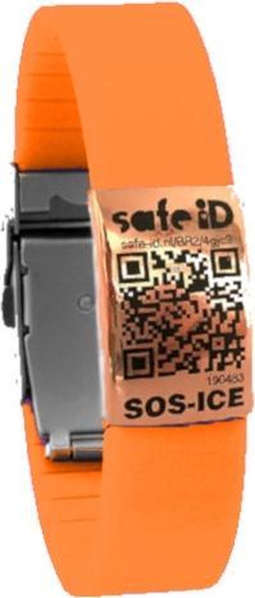 Safe-id Sos-armband Fluo Qr-code 22 Cm Siliconen Oranje/rosé