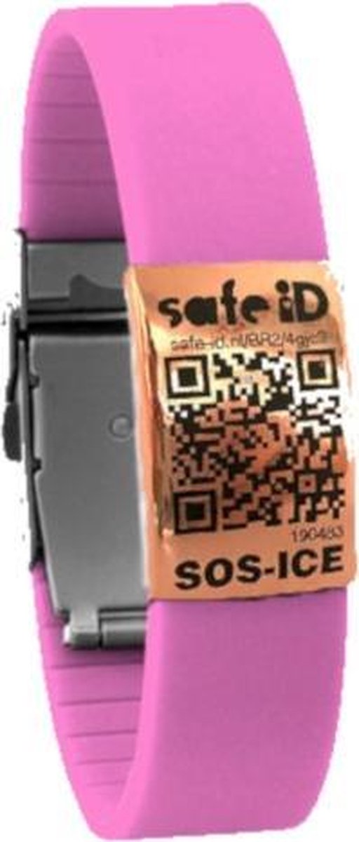 Safe-id Sos-armband Qr-code 22 Cm Rvs/siliconen Roze/rosé