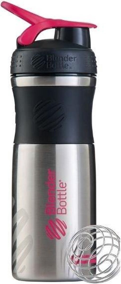 BlenderBottle™ SPORTMIXER RVS Zwart/Fashion Roze met oog - Eiwitshaker / Bidon / Shakebeker - 820 ml