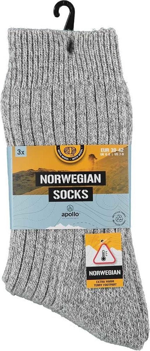 Apollo 000125001000 Norwegian Noorse Sokken - Grijs | 1 bundel (3 paar) - 46-48