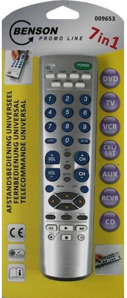 Afstandsbediening Universeel Zilver (7 in 1)