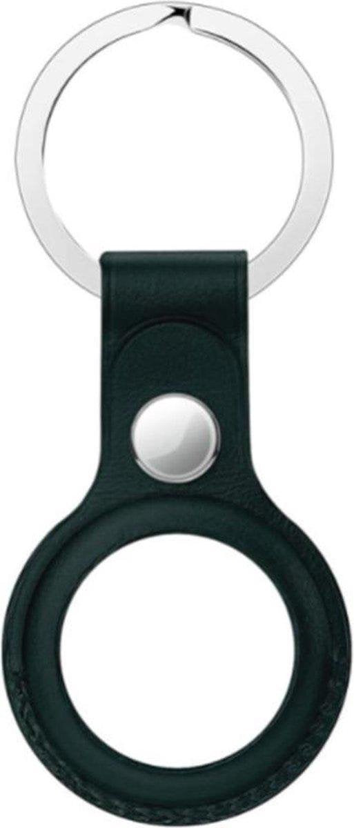 Geschikt voor Apple AirTag Sleutelhanger - PU Leer AirTag Hoesje AirTag Hoesje - AirTag Apple Case - 1 stuk - Donker Groen