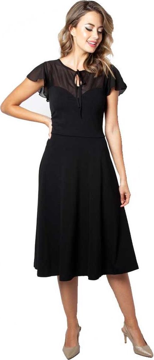 Voodoo Vixen Lange jurk -S- Victoria flutter mouwen Zwart