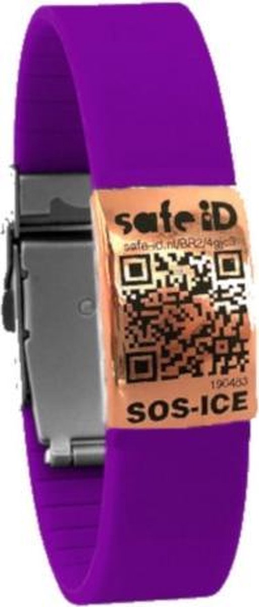Safe-id Sos-armband Qr-code 22 Cm Rvs/siliconen Paars/rosé