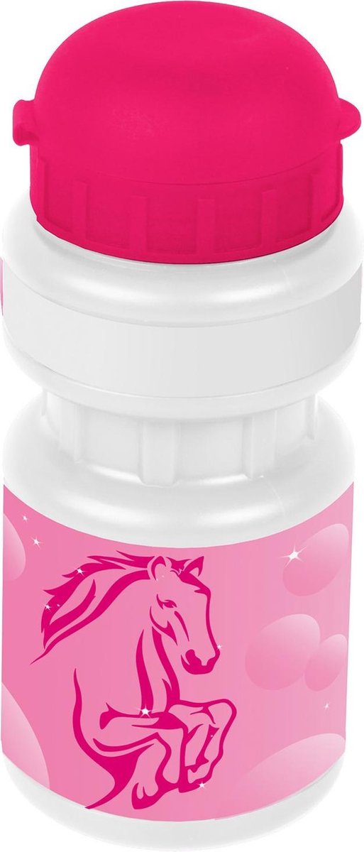 Ventura Bidon Met Houder Paard 300 Ml Meisjes Roze/wit