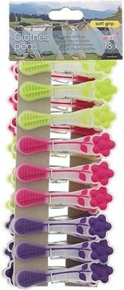 Wasknijpers | 18 Stuks | Softgrip | Bloemen | Multi Kleur | Diverse Varianten