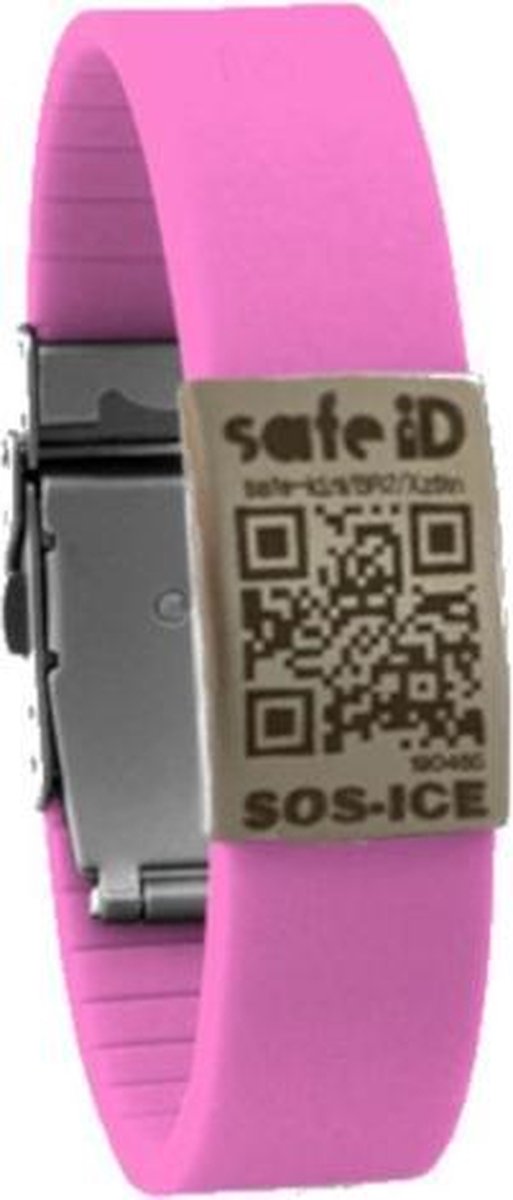 Safe-id Sos-armband Qr-code 22 Cm Rvs/siliconen Roze/zilver