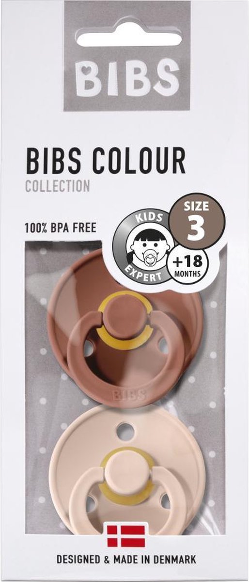 +18M Set van 2 Fopspenen Bibs – Woodchuck/blush