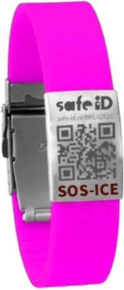 Safe-id Sos-armband Fluo Qr-code 22 Cm Siliconen Roze/zilver