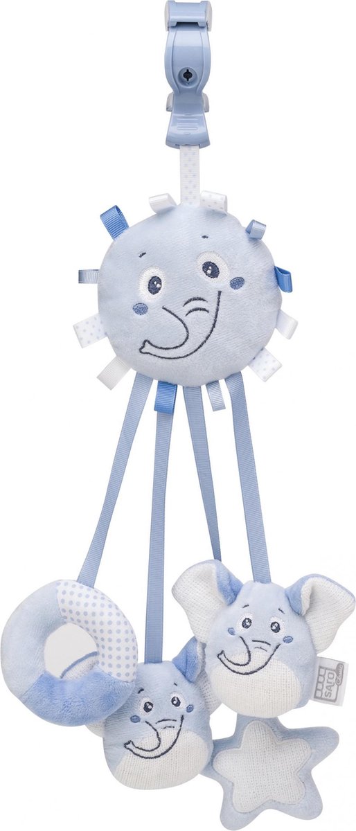 Saro Hangfiguur Met Linten En Rammelaar Olifant Blauw