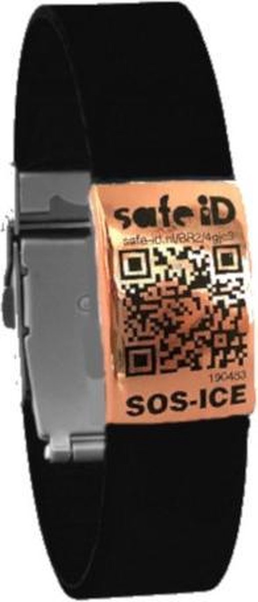 Safe-id Sos-armband Qr-code 22 Cm Rvs/siliconen Zwart/rosé