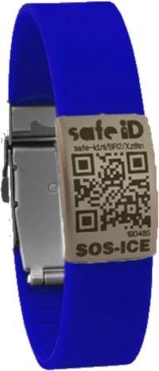 Safe-id Sos-armband Qr-code 22 Cm Rvs/siliconen Blauw/zilver