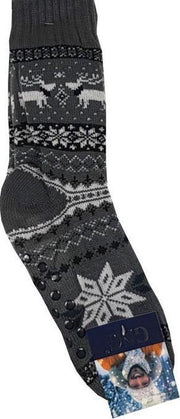 Kerstsokken herensokken met antislip gevoerd donkergrijs maat 39-42