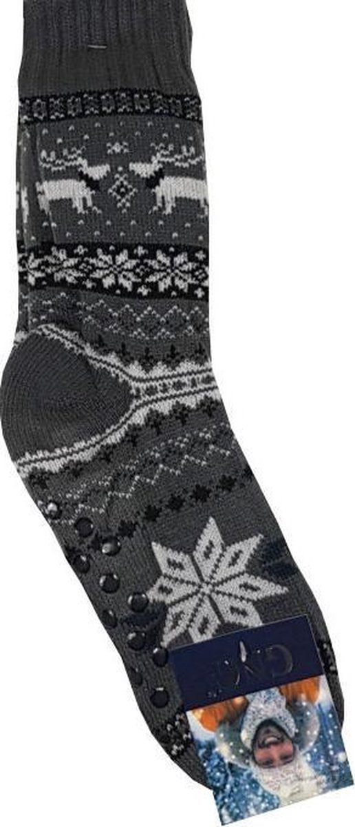Kerstsokken herensokken met antislip gevoerd donkergrijs maat 39-42