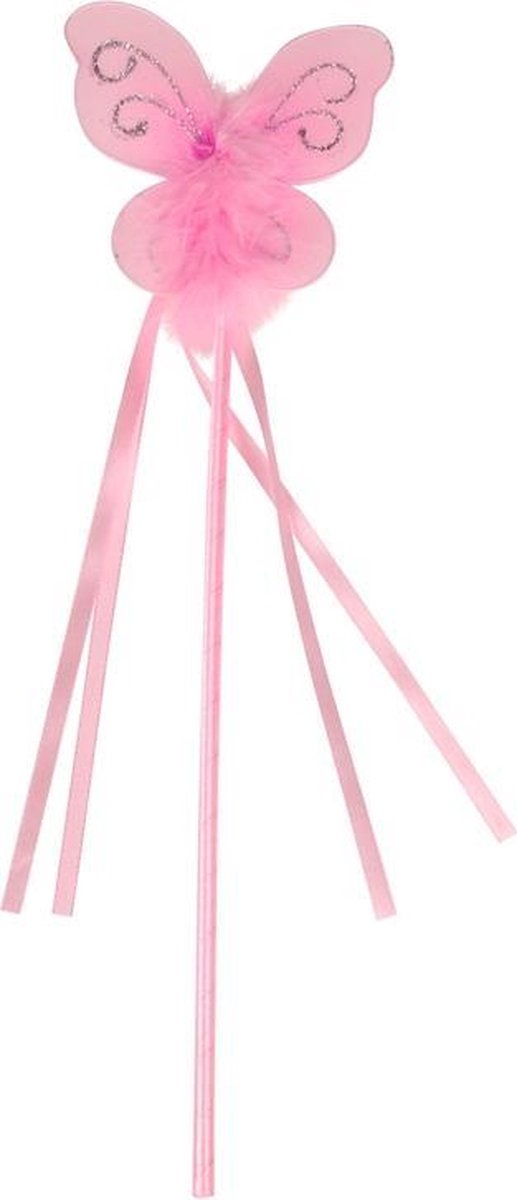 Toverstaf met vlinder roze