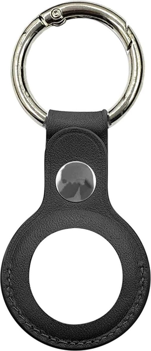 Geschikt voor Apple AirTag-Sleutelhanger - PU Leren Hanger AirTag Hoesje - AirTag Apple Case - 1 stuk - Zwart