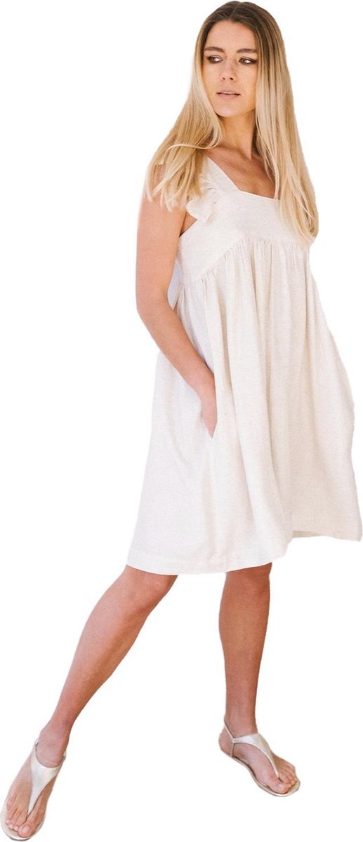 ASSOS Jurken voor Vrouwen van 100% Natuurlijke Katoen en Organische Textielverf - Anti Allergie Zomerjurken / Strandjurk - Sneldrogende Jurken Dames / Kleding Dames Volwassenen - Beige - L