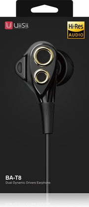 UiiSii T8 Zwart - Professionele Hi-Res In Ear Oortjes - Dual HQ Dynamic Drivers
