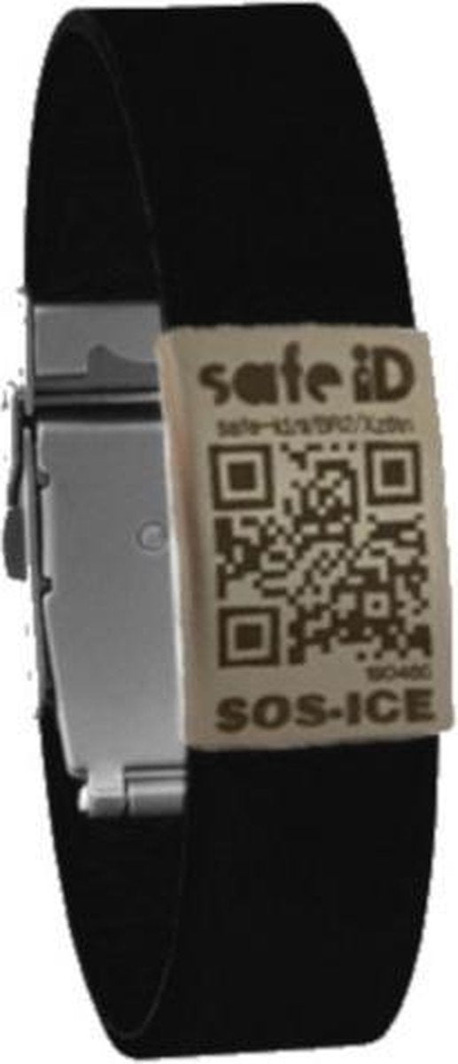 Safe-id Sos-armband Qr-code 22 Cm Rvs/siliconen Zwart/zilver