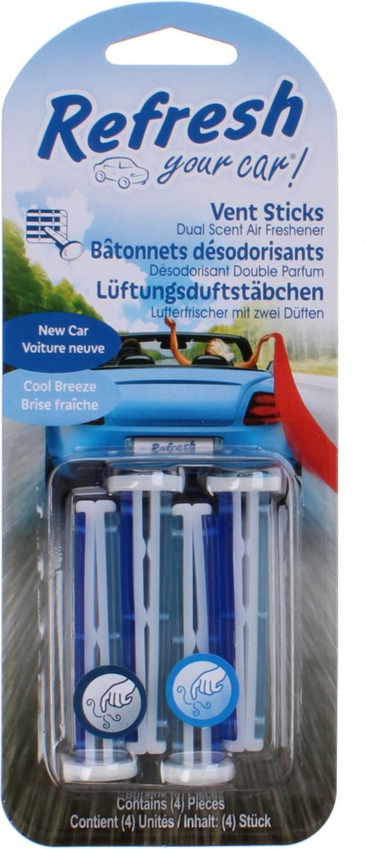 Refresh Your Car Luchtverfrisser Geursticks New Car Breeze 4 Stuks