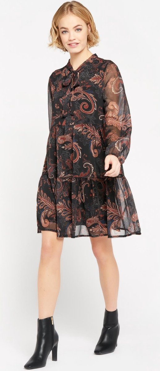Mini jurk met doorschijnende mouwen - Zwart