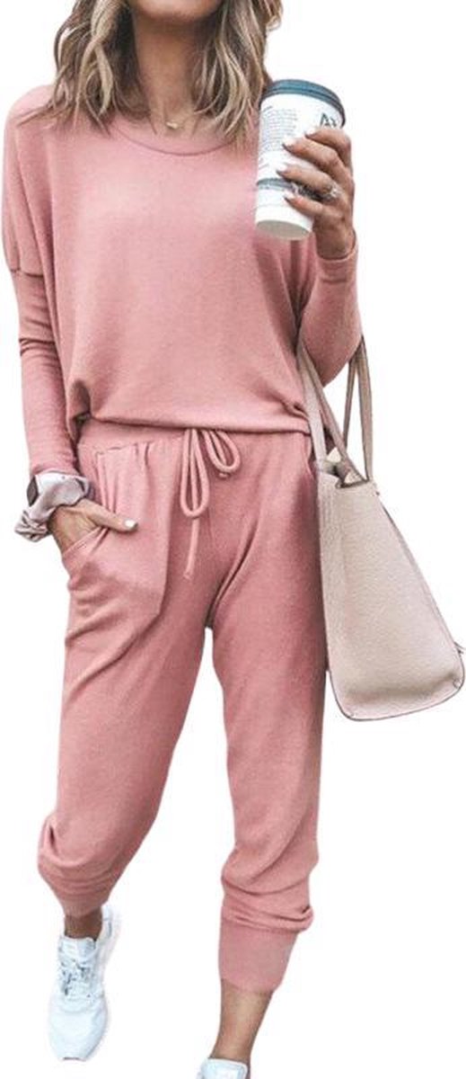Stijlvolle Dames Zomer Huispak / Tracksuit / Joggingspak |  2-Delig Home Wear / Trainingspak | Sport Kleding | Roze - M