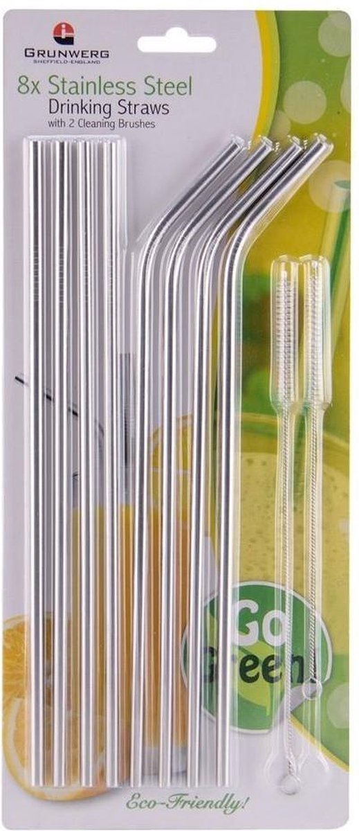 Rietjes - RVS - Herbruikbaar - Set van 2 keer 8 - Grunwerg