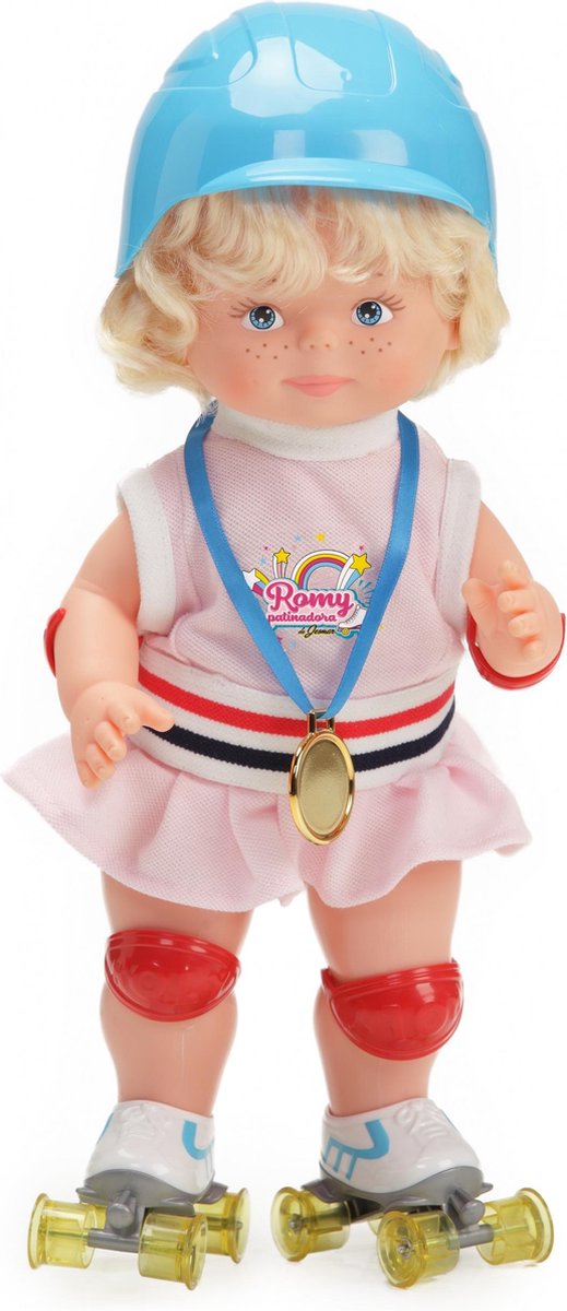 Falca Pop Romy 46 cm met helm en rolschaatsen