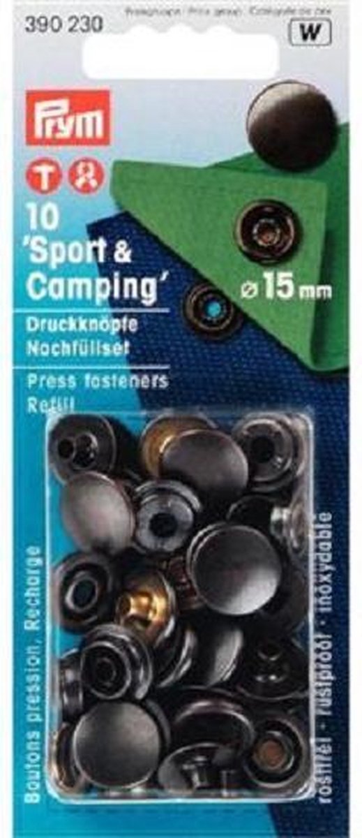 Prym 10 drukknopen sport & camping 15 mm  navulset  zwart 390 230