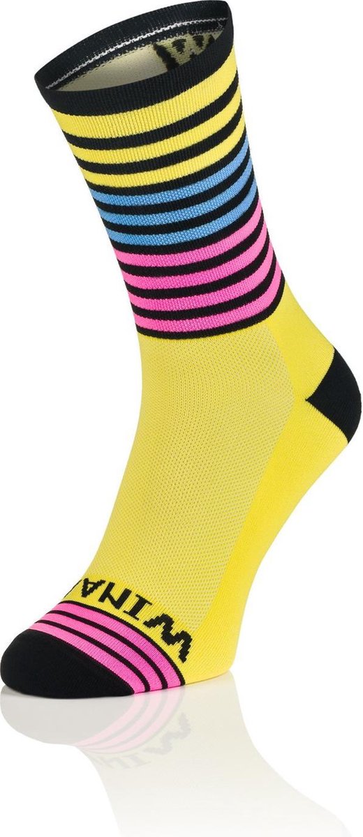 Winaar Fietssokken Socks Geel Strepen Maat M (42-44)