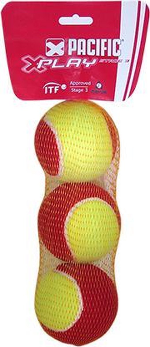 Pacific X Play Stage 3 - Tennisbal - 3er net - Geel/Rood