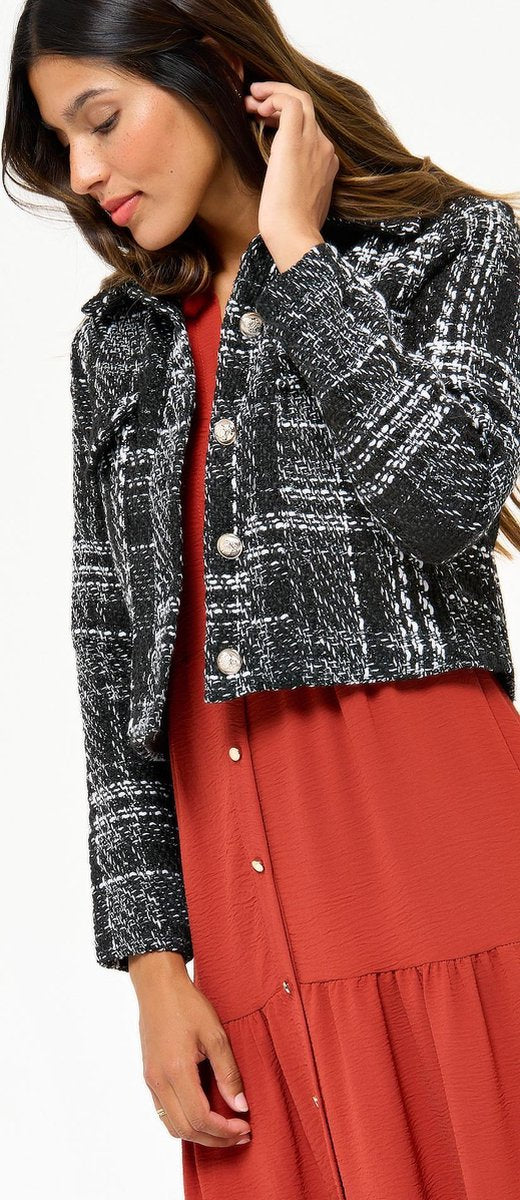 Tweed blazer met grote knopen - Zwart