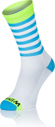 Winaar WBF Fietssokken Wit/Blauw/Geel Strepen Maat XS (36-38)