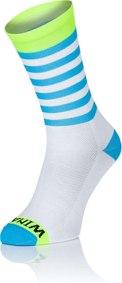 Winaar WBF Fietssokken Wit/Blauw/Geel Strepen Maat XS (36-38)