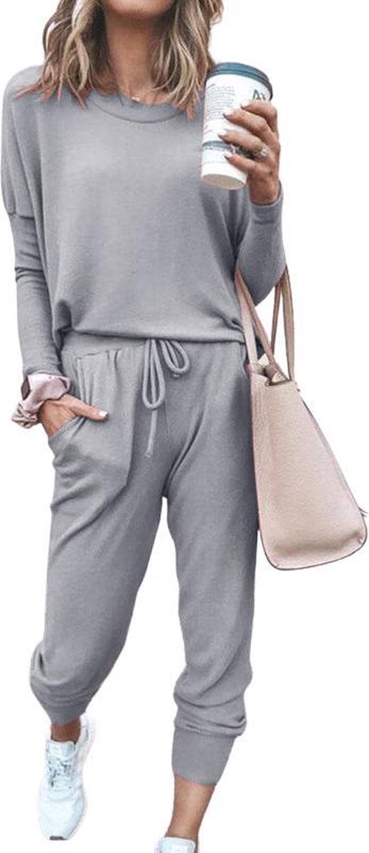 Stijlvolle Dames Zomer Huispak / Tracksuit / Joggingspak | 2-Delig Home Wear / Trainingspak | Sport Kleding | Grijs - M