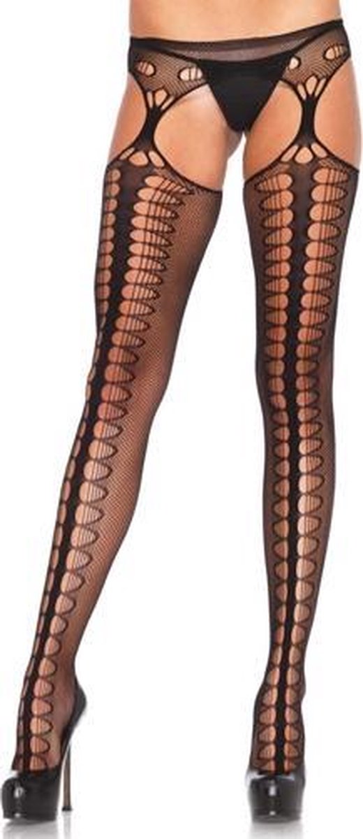 Leg Avenue - Jarretel look netpanty - Zwart