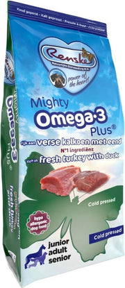 4x Renske Mighty Omega Plus Geperst Hondenvoer Kalkoen - Eend 3 kg
