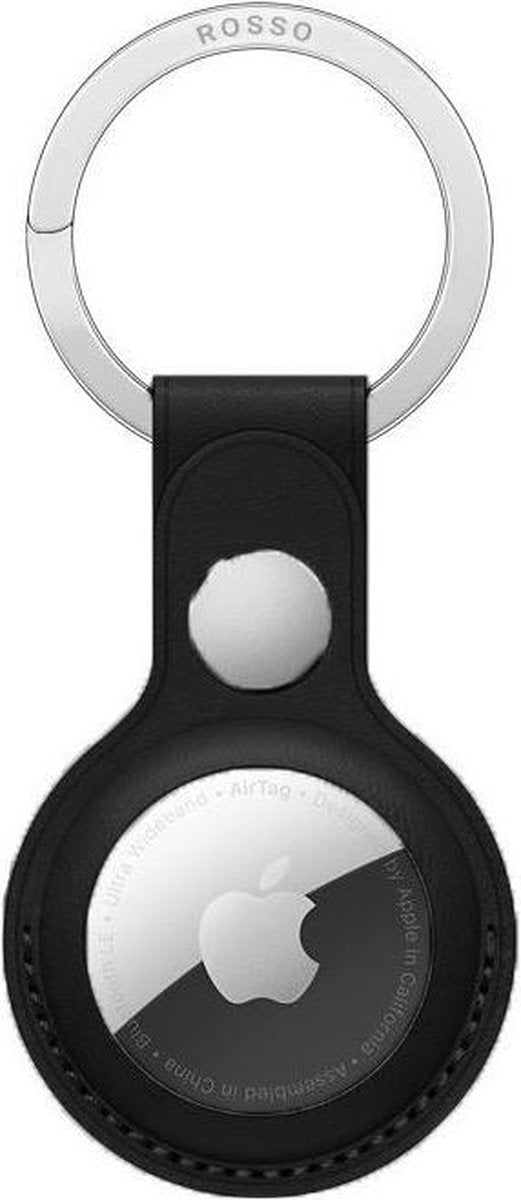Rosso Deluxe Apple AirTag Sleutelhanger Echt Leer Hoesje Zwart