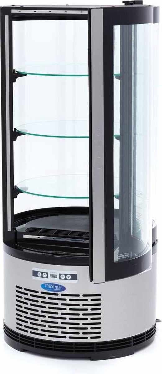 Ronde Gebaksvitrine 100 Liter - Zwart - Dubbel Glas - Digitale Temperatuur Controle - Incl. 3 Glazen Plateaus - Koelvitrine / Taartenvitrine - Maxima